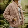 Womens Jackets Winter Coats For Women Warm Fleece Coat Loose Plain Quilted Stand Collar Zip Up Jacket Outerwear With Pocket Drop Deliv Dhqzh