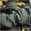 Bedding Sets Livesthete Dark Green 100% Silk Set Healthy Pure Luxury Queen King Duvet Er Flat Sheet Pillowcase Bed Linen Drop Delivery Dhdua