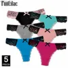 Sexy Set Women Sexy Lace G-Strings Cotton Thongs Bikini Panties Ladies Underpants Briefs Set Stripe Underwear Lingerie 5 Pcs/lotL240122