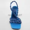 Sandaler Traf Summer 2023 Blue Rhinestone Roman High Heels Sandals Woman Party High-Heeled Sandals Elegant Women Heeled Shoes WeddingJ240122