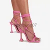 Sandales Nouvelles femmes chaussures à talons hauts sandales rose Stiletto fête bouche de poisson sangle croisée pendentif en métal passerelle chaussures pour femmes 35-43J240122