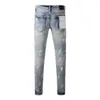 Jeans pour hommes Purple Brand jeans avec trous de peinture high street bleu fond blanc