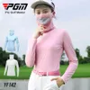 Camisa protetora solar de verão PGM para mulheres, camisetas de golfe respiráveis, tops de seda gelada com máscara, roupas femininas de manga comprida e anti-UV