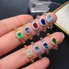 Klusterringar meibapj grossistpris Natural Emerald/Topaz/Ruby/Tanzanite // Diopside/Sapphair For Women 925 Silver Fine Wedding Jewelry