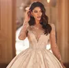 2024 Sparkle Ball Gown Mujeres Vestido de novia Sheer Neck Mangas largas Bordado Rebordear Lace Up Vestidos de novia Vestido de Novias Robe De Mariage