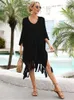 Women's Swimwear 2024 Crochet Wommen Beach Cover Ups Pool Dress Summer Swimsuit Fringed Trim Hollow Out Bikini Ladies Outfits