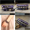 Beaded Cool Black Leather Wrap Bracelets W/ Natural Stone Triple Statement Strand Bracelet Bijoux Femme Bohemian Beads Jewelry Y200730 Dhigt