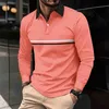 Polo estiva business casual con cerniera Polo a righe stampate da uomo abbigliamento ampio casual street top T-shirt da uomo Camicia da golf S-3XL