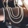 Hiphop Iced Out Cubic Tennis Chain Women Men 18k Gold Plated Stainless Steel Diamond Tennis Necklace Chain