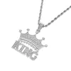 Hot Sale Hiphops Jewelry Men's King Crown Pendant Necklace Stainless Steel Chain Pave Diamond Gold Crown Necklace
