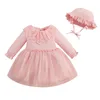 Girl Dresses Toddler Girls Dress Lace Doll Collar Bobbles Layered Tulle Hem Long Sleeve Baby Spring Casual Princess With Hat