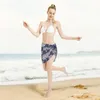 Women's Swimwear Sexy Women Blue And White Coral Sheer Kaftan Sarong Swimsuit Bikini Beach Cover Ups Short Skirt