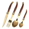 Dinnerware Sets Western Gold Set Laguiole Steak Knives Dinner Fork Spoon Stainless Steel Titanium Plating Table Suits For Wedding