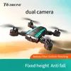 Drone dobrável para fotografia aérea T6 HD, luz LED, modo sem cabeça, retorno de uma tecla, giroscópio de seis eixos, vôo mais suave, controle mais fácil, presente para o Natal, Halloween