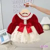 Sukienki dla dziewczynek sukienka księżniczka łuk czerwony aksamitny zima dzieci niemowlęta dzieci zagęszczone rok Bożego Narodzenia