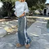 Dżinsy damskie Y2K Niski kontrast kontrastowy luźne proste spodnie niebieskie dla kobiet streetwearne dżins