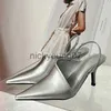 Sandals Fashion Red Thin High Heels Mules Sandals Pointed Toe Slip On Slingback Shoes Women Elegant Shallow Party Dress PumpsJ240122