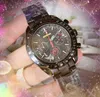 Sub Dials Working Big Dial Watches Män Iced Out Hip Hop full rostfritt stål Bandklocka No-Time Table Japan Quartz Movement Leather Strap Chain Armband Wristwatch