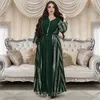 Ethnic Clothing Morocco Abaya Women Dress Stripes Sequins Chiffon Maxi Summer 2024 V-neck Long Sleeve Loose Oman Turkey Dubai Muslim Robe