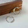 Klusterringar y2k stil pärlor öppen ring solid 925 sterling silver klassisk enkel vanlig oregelbunden pärlor stapel justerbar för kvinnor