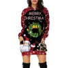 Casual Dresses Women's Christmas 3D Elk Print Versatile Ins Hoodie Santa Claus Harajuku Loose Sexy Y2K Dress