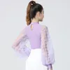 Stage Wear 2024 High Collar Ballroom Dance Leotard Clothes Standard Modern Shirt Lantern Sleeve Latin Tops Women Waltz Bodysuit