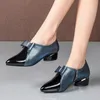 Bout pointu chaussures simples femmes printemps confortable chaussures à talons hauts pour femmes talon épais petites chaussures en cuir femmes pompes 240118