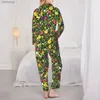 Women's Sleep Lounge Watercolor Vegetarian Sleepwear Autumn Vegetable Lover Vintage Oversized Pajama Set Lady Long Sleeve Soft Sleep Custom NightwearL240122