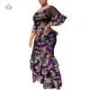 Ropa étnica África estiramiento falda elástica conjunto para mujeres 2 piezas tops de media manga y estampado africano multi capa wy9244