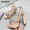 Sandales Aneikeh 2024 Femmes PVC Mary Janes Chaussures Bout Pointu Talons Chunky Plate-Forme Pompes Papillon Noeud Cristal Cheville Sangle Boucle PartyJ240122