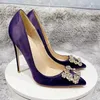 Robe chaussures paillettes carré décor femmes violet satin pointu bout pointu 80-120mm haut talon fête de mariage élégant dames stiletto pompes