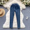 Pantaloni da donna invernali neri skinny alla caviglia jeans blu a vita alta spessi caldi e sottili in peluche matita moda femminile abbigliamento grigio
