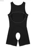 Sexig set sexig set mens jockstrap bodysuit sexig öppen gren rumpa tröja i ett stycke leotard ärmlös högskuren brottning singlet kort underkläder c240410