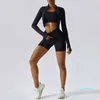 2024 Lu Align Lu Yoga-Anzug, 3-teiliges Shorts-Set für Damen, hoch taillierte Hose, Sport-BH-Jacke, Fitness-Anzug, stoßfeste, eng anliegende Kleidung, Lemon Workout Gry LL