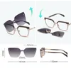 Women's Magnet Clip On Sunglasses Fashion 2 In 1 Polarized Gradient Lens Eyewear Vintage Anti Blue Light Glasses Frame TR90 240118