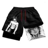 Mäns shorts Stylish Anime Baki Hanma Graphic for Men Athletic Gym Workout 2 In 1 With Compression Liner Fitness Activewear