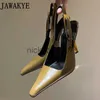 Sandaler 2023 Luxury Crocodile Leather Women's Pumps Metal Gold Heel Sandaler Formella Slingbacks Kvinnors professionella karriärskor240122