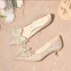 Dress Shoes Low Heel French Wedding Female Showcase Wears 2024 Bride Not Tired High Crystal