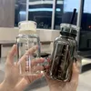 Transparent glas vattenflaska med tidsskala Mjölksaft kaffekopplock och halmläcksäker dricka för resor 240122