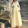 2024 New sexy lace patchwork white Maxi dress for women's elegant beaded embroidery long sleeved dress for women's ultra-thin lapel banquet dress 240122