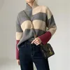 Suéteres femininos Rugod Ins Estilo Coreano Patchwork Split Turtleneck Mulheres Pulôver Manga Longa Feminino Moda Chic Outfit