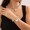 Choker Overdreven Metalen Liefde Bal Ketting Armband Set Mode Imitatie Parel Kralen Neckchain Sieraden Voor Vrouwen