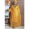 Sıradan elbiseler Afrika kıyafetleri Dashiki Kadınlar Bahar Yaz Mavi Sarı O yaka uzun elbise İç ve Headtie