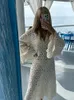 Elegante branco oco perspectiva midi vestido feminino elegante em torno do pescoço com mangas brilhantes vestido de praia solto capa de biquíni 240122