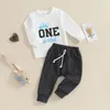 Conjuntos de roupas bebê menino aniversário outfits coroa carta impressão manga longa moletom com cordão calças conjunto 2pcs treino infantil