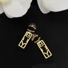 18K Plaqué Or Laiton Cuivre Stud Dangle Lustre 925 Argent Lettre De Luxe Femmes Cristal Strass Perle Longue Designers Boucle D'oreille De Mariage Bijoux De Fête