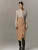 Skirts 2024 Autumn Winter Women Midi Pencil Solid Khaki High Waist Office Ladies Asymmetrical Sexy Slit Skirt For