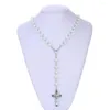 Collares colgantes 8 mm luminoso cristiano católico cruz rosario collar luz brillante en cuentas oscuras para hombres mujeres Christia E9S2