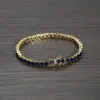 Yeni Hip Hop 4mm Tenis Mavi Kübik Zirkonya Bling Buzlu Çıkış Zincir Bangles Bilezikler UNISEX 1 ROW CZ Bağlantı Zincirleri Moda Kaya