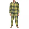 Mäns sömnkläder Retro Plaid Pyjama sätter höströd och vit gingham romantisk hemman två bit lös överdimensionerad grafisk kostym